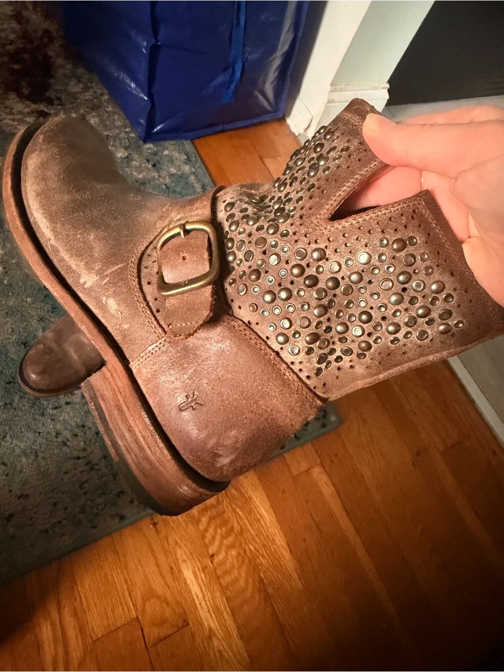 Frye Studded Brown Leather Ankle Boots